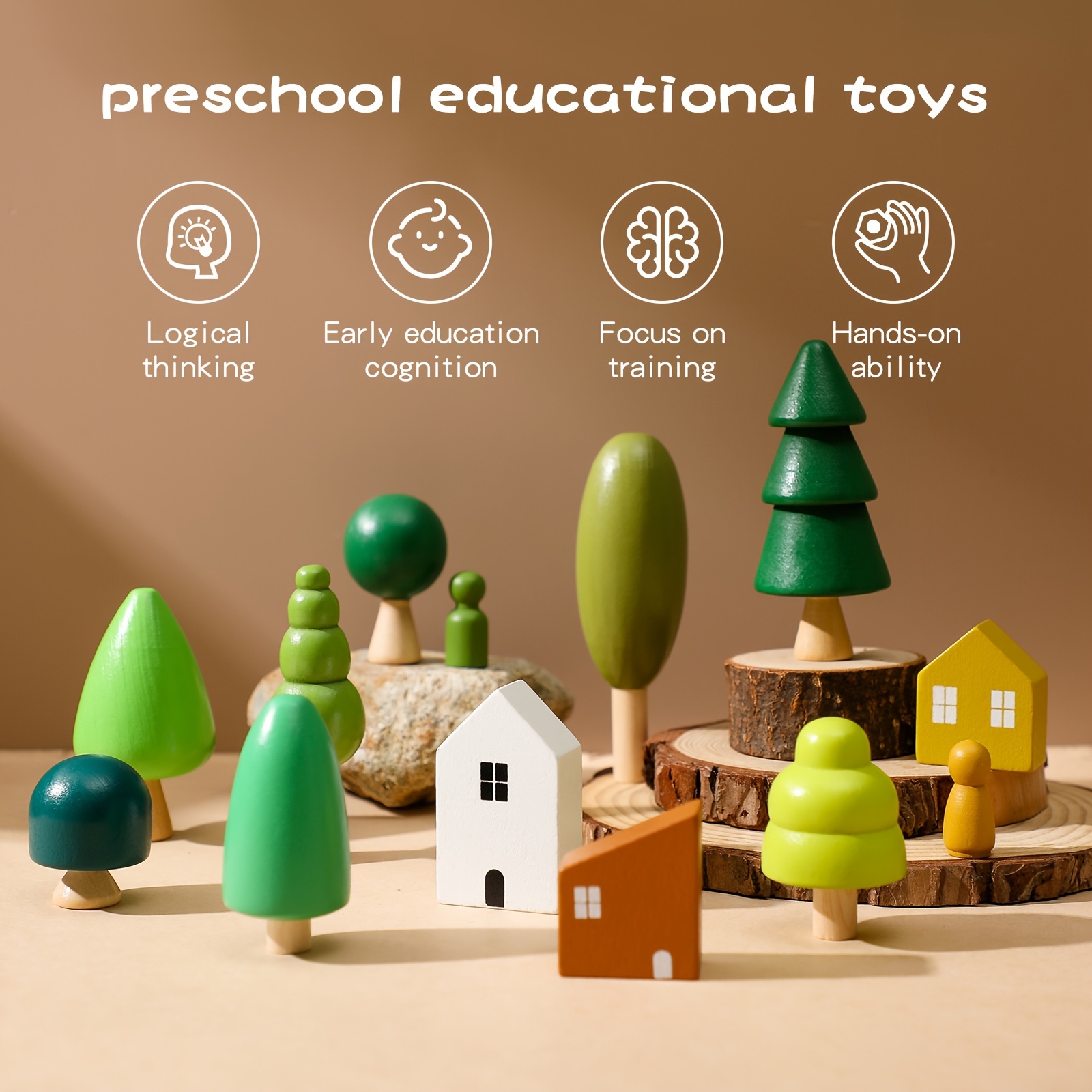 

Wooden Forest Trees Build Toys Play Every House Tree House Stacking Blocks Children's Educational Toys