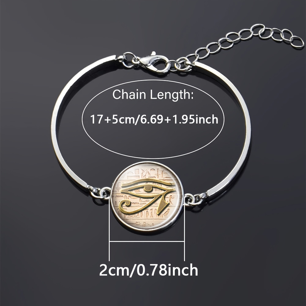Women's Adjustable White Flat Glass Bracelet with Ancient Egyptian Symbols