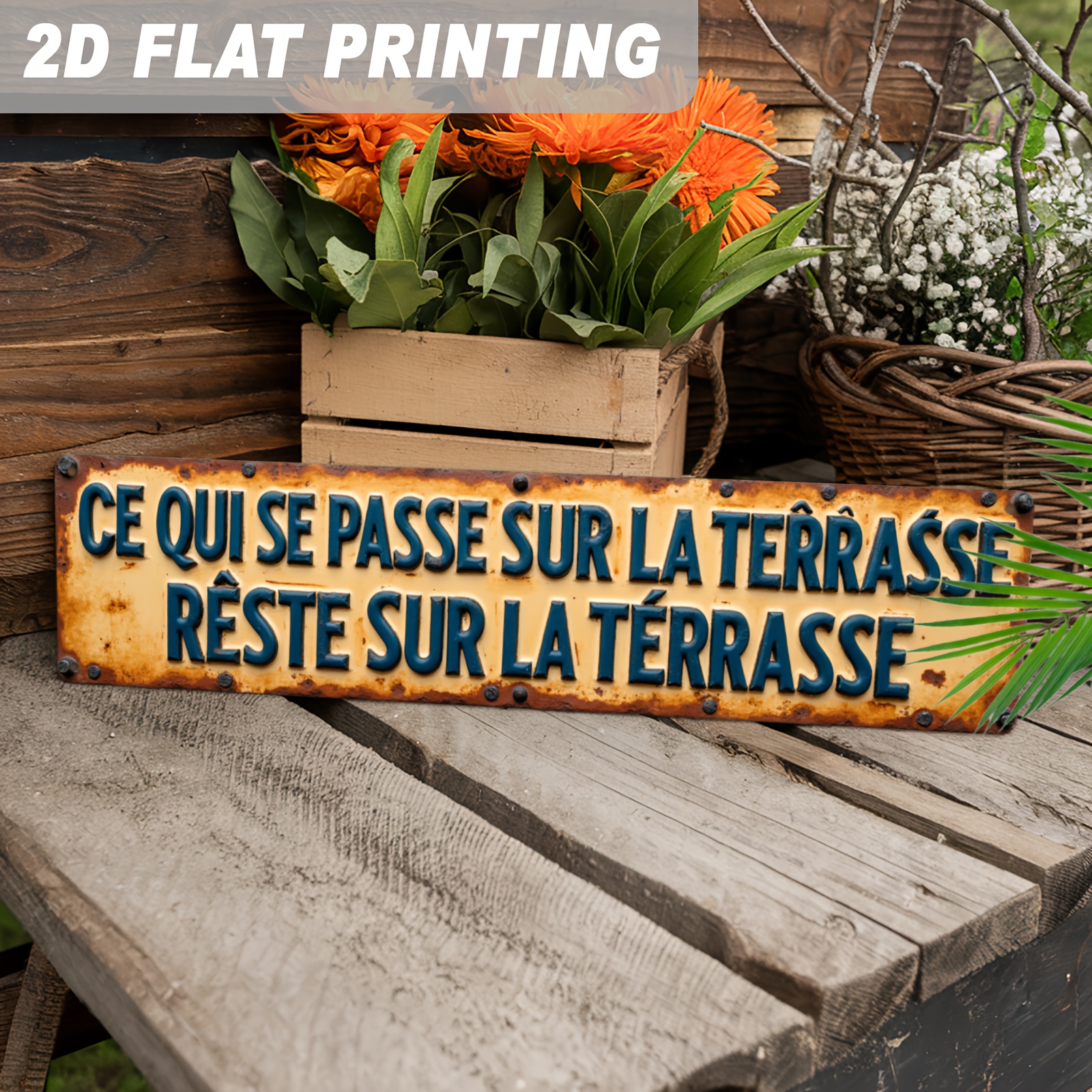 TEMU Panneau Métal 2D Plat 1pc, Ce qui se passe sur sur , Règles de Patio Vintage, Art Mural pour Cuisine, Bar Maison, Jardin, Salle à Manger,