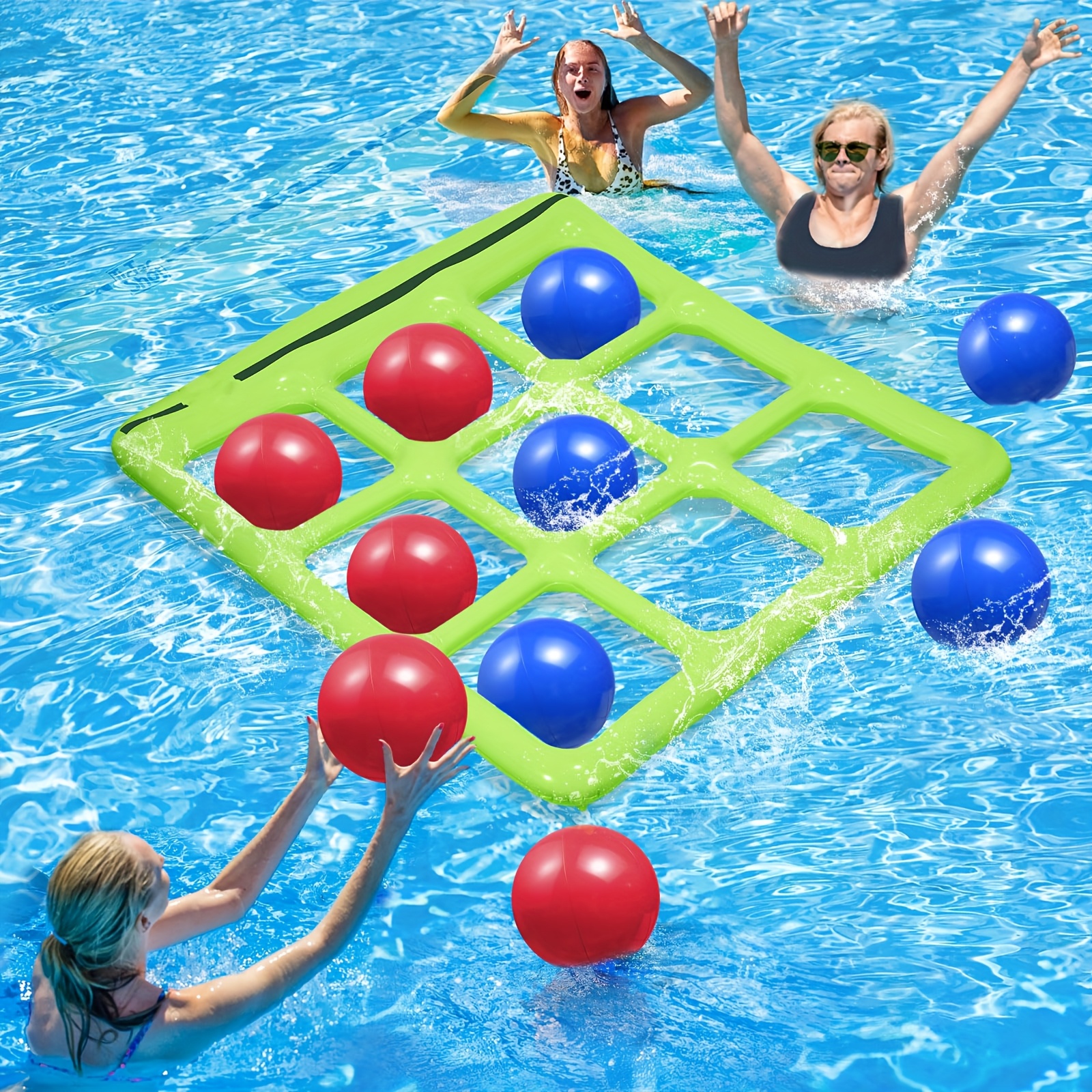 Pool Toys Games Set - Tic-Tac-Toe Inflatable Pool Toy with 10 Balls - 2-10 Players