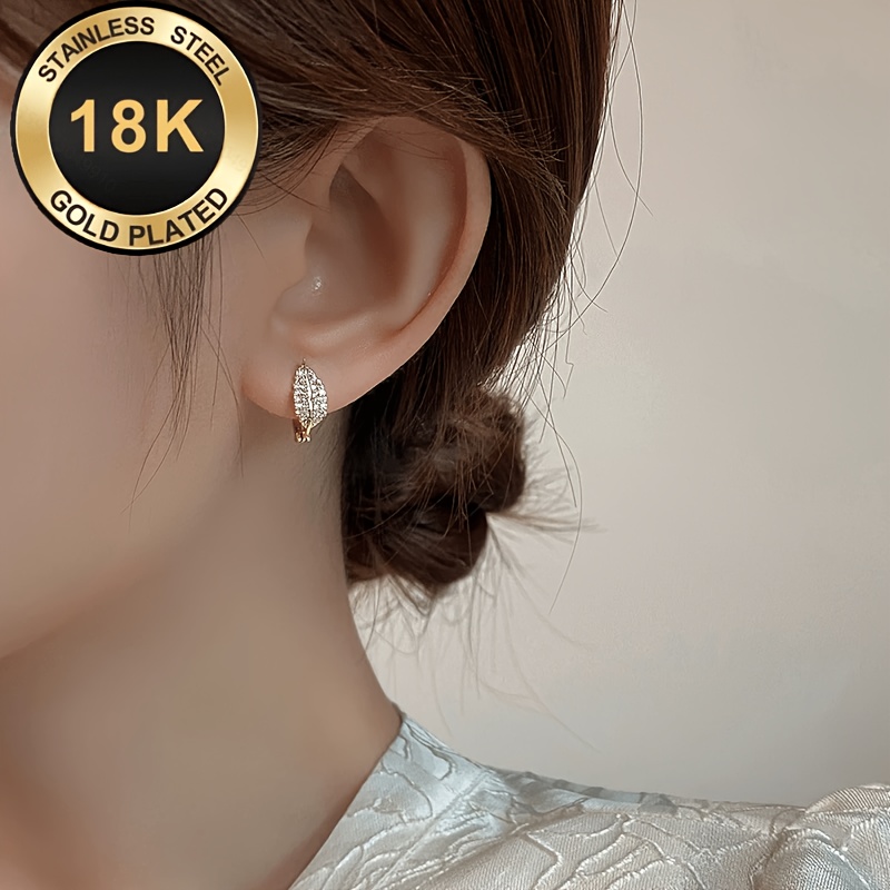 Women's 18K Gold Plated Leaf Earrings with Dazzling Zirconia