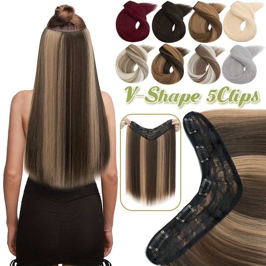 Human Hair V Shape Clip In Hair Extensions 18inch/45cm U  display picture 3