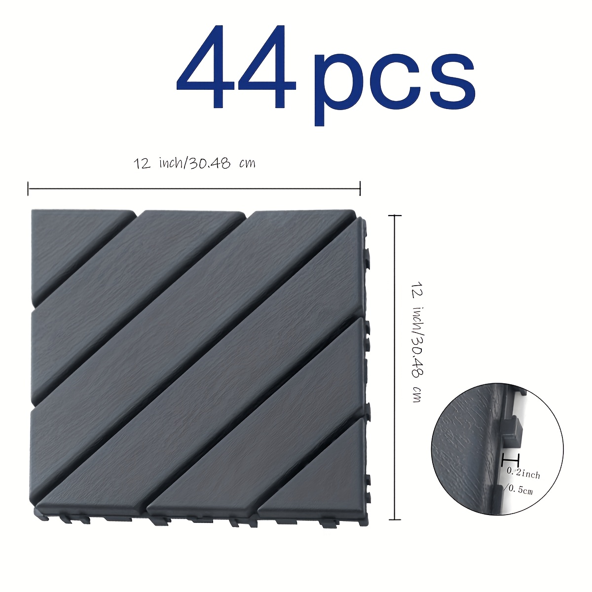 44 Packs Interlocking Deck Tiles 12x12x0.5inch, Waterproof Outdoor Patio Floor Tiles For Porch, Poolside, Backyard - Gray & Brown