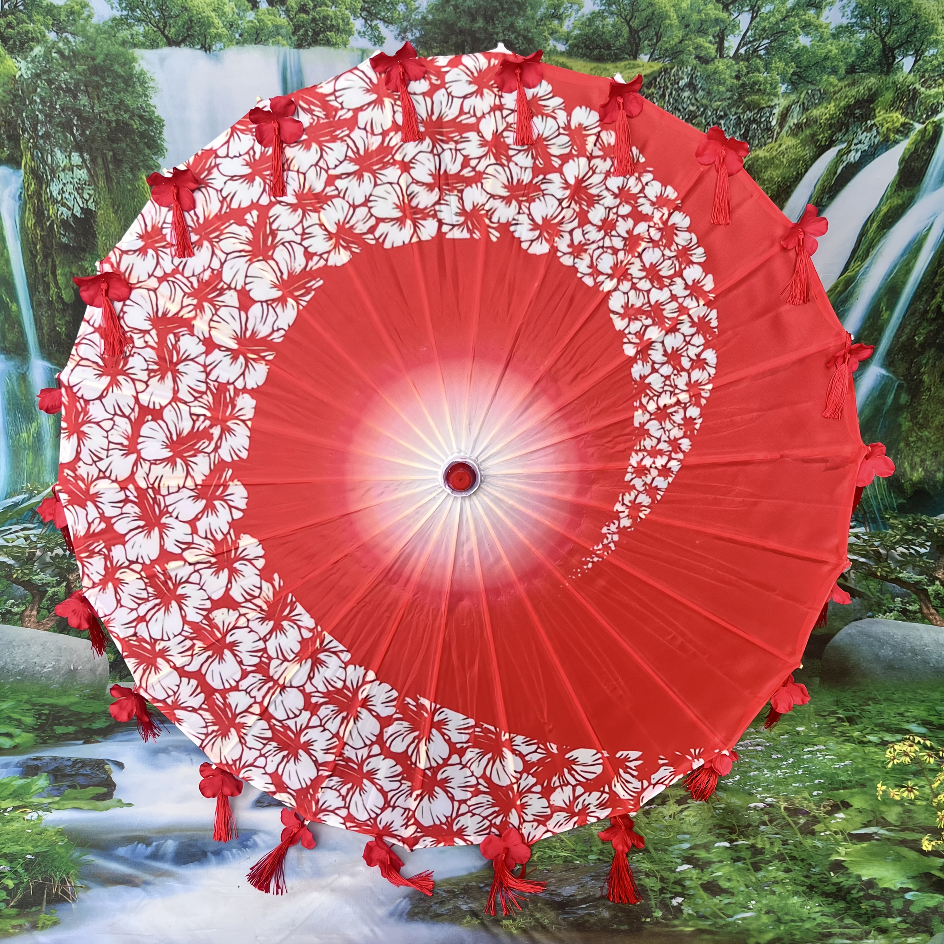 TEMU Parapluie accessoire photo pour de danse d'événement à grande échelle du immatériel chinois, parapluie en tissu Y pour spectacle de cheongsam,