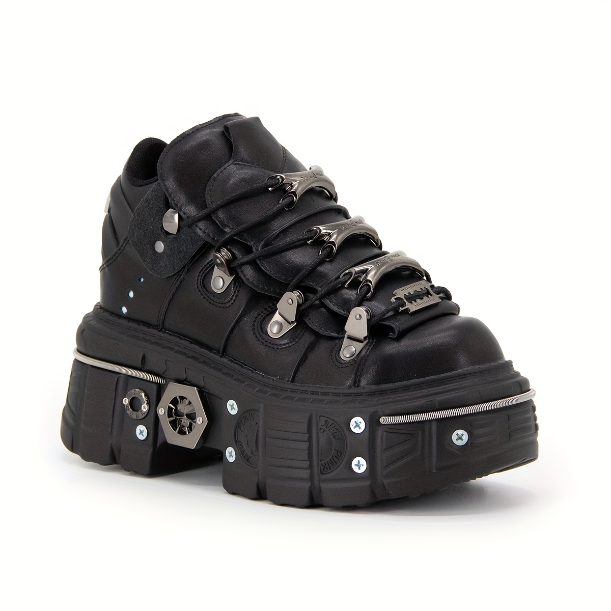 womens punk y2k style black round toe ankle boots thick - Temu Oman
