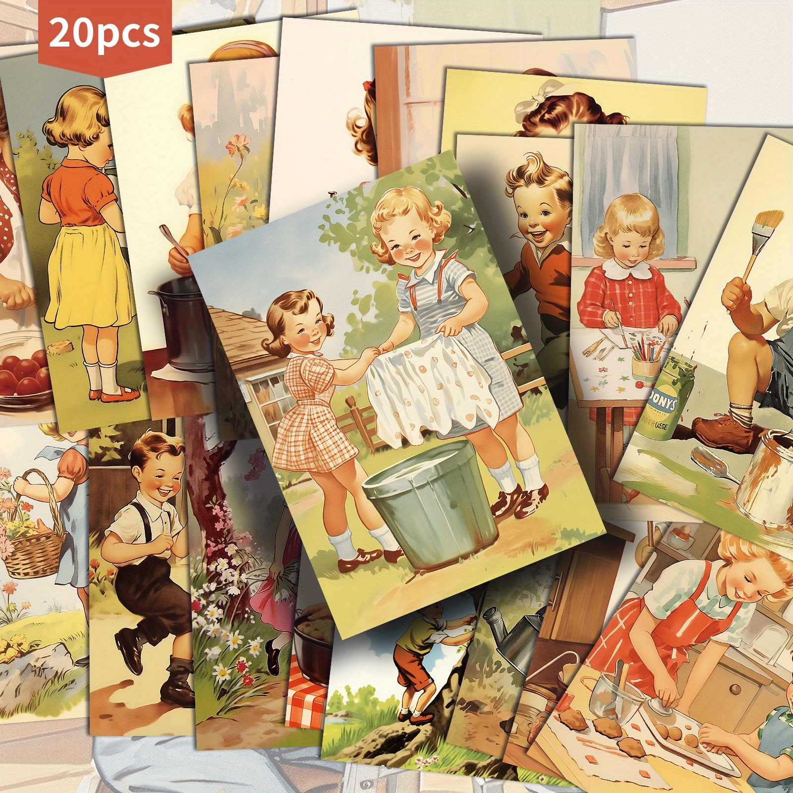 TEMU Set Of 20 Retro-themed Postcards Featuring Classic Designs, Measuring 4x6 Inches. Ideal For Vintage Junk Journals, Collectible Cards Showcase