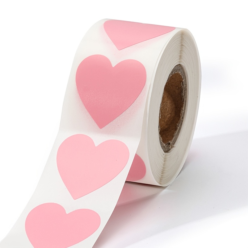 

500pcs Pink Heart Stickers Roll, Self-adhesive Glossy , Embroidered Paper Stickers For Valentine's Day, Envelope Seals, Baking Packaging, Wood Surface Decor