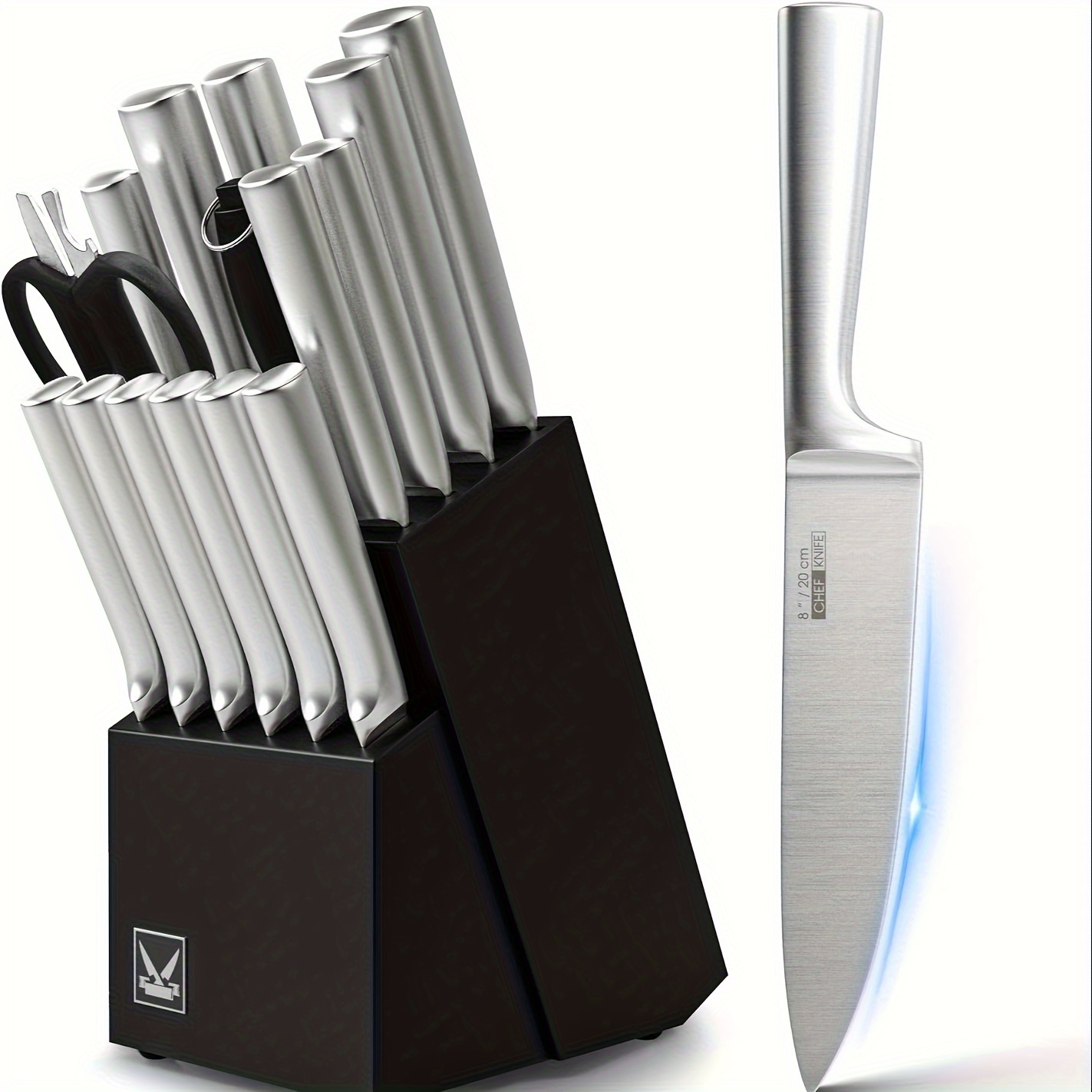 

Knife Set, 16 Pieces Kitchen Knife Set With Wood Block, Chef Knife With 6 Pieces Steak Knife, High Carbon Stainless Steel Japanese Knives For Multipurpose Cooking