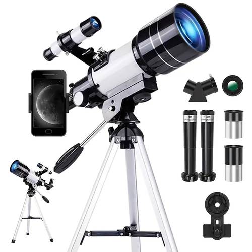 portable high powered astronomical telescope with tripod phone adapter suitable for smartphone compatible 99 magnification 70 aperture aluminum body for outdoor for parties for hunting and fishing