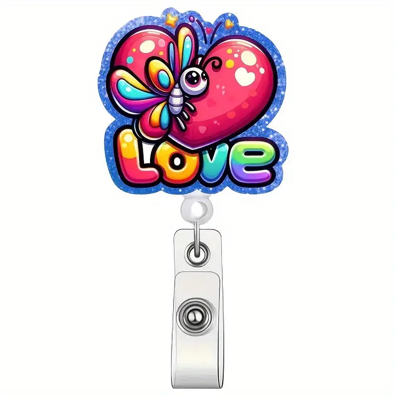 1pc Cartoon love Badge Reel with Clip - Adorable Acrylic Badge Holder,  Entertaining ID Card Clip, Retractable, Perfect for Nurses, Office Staff