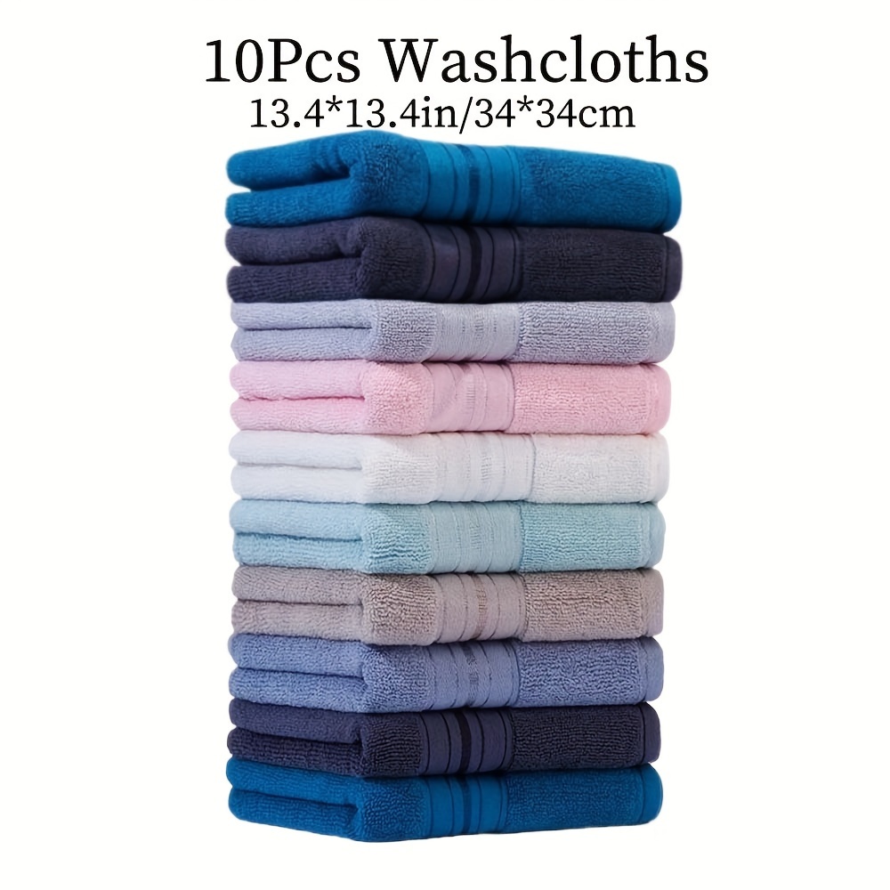 Image of 10pcs 100% Cotton Plain Washcloths Set 13.4 X 13.4 Inches/34 X High Absorbency Soft And Comfortable Fingertip Towel With Satin Trim Suitable For Bathroom, Kitchen Washcloths, Optional
