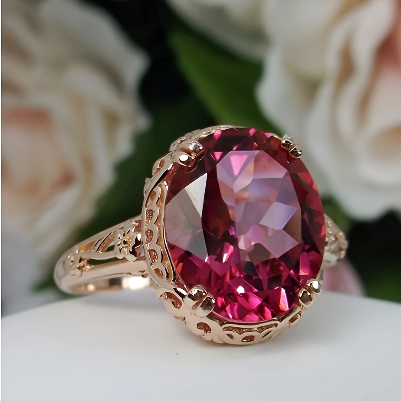 1pc Elegant Boho Style Red Cubic Zirconia Engagement Ring For Women, Synthetic Stone, Alloy, Wedding & Gift-, Thanksgiving Day Suitable, Wedding Jewelry | Romantic | Alloy Ring