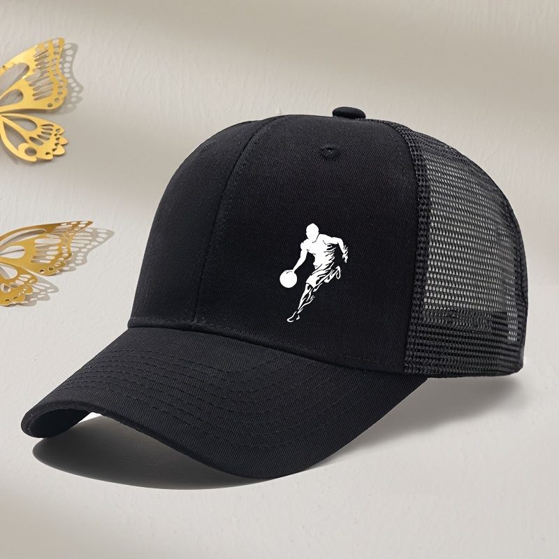 E-shop Cartoon Print Seiten-Mesh-Kappe, Hard Top Mesh-Hut, Sommer Outdoor Sport Print Gebogene Krempe Trucker Cap