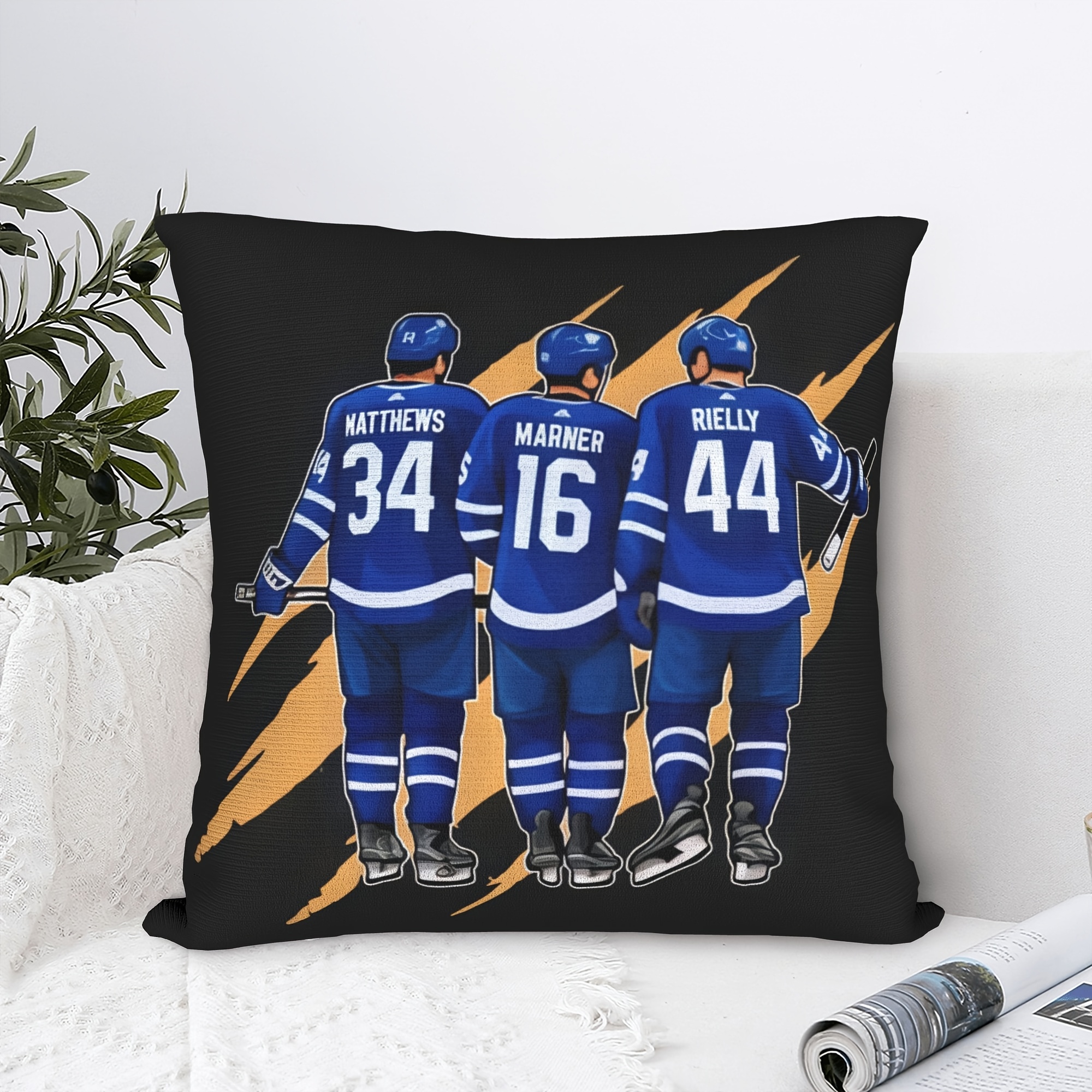 TEMU 1 Vintage Hockey Three-claw Pillowcase - Soft, Fade-, Featuring And Design, 18x18 Inches, Black With Leaf Pattern, Ideal For Home Decor, Filling