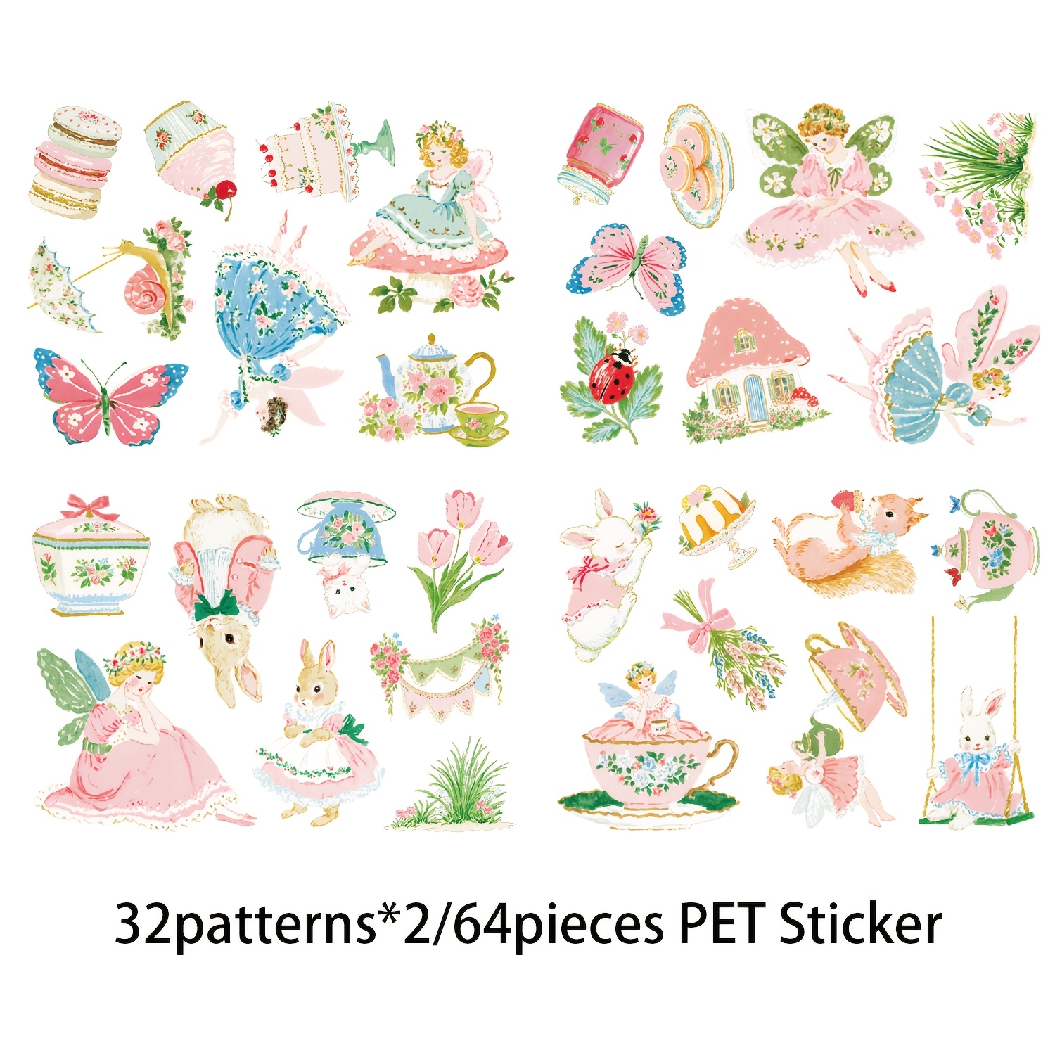 TEMU Jaiiman 64pcs Party Transparent Decoration Self-adhesive Sticker Pack, With Vintage Cottagecore And Spring Graphics, Scrapbook Decals, For Junk