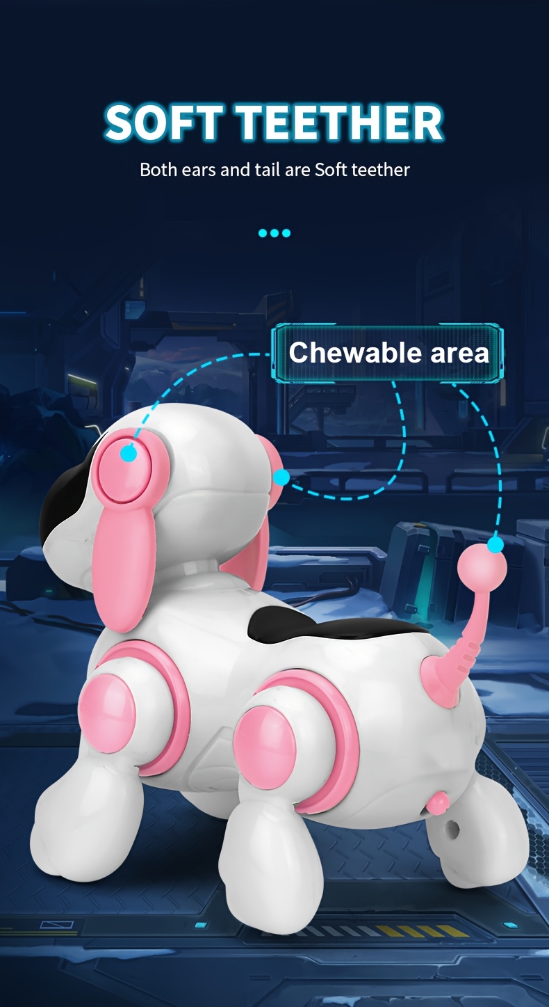 Juguete interactivo de robot perro que canta y camina para niños pequeños - Compañero de aprendizaje temprano con música, modo de baile, velocidad ajustable y luces, plástico ABS duradero, alimentado por batería (baterías no incluidas) - Azul cielo, verde claro, rosa, entretenimiento para niños pequeños, diseño juguetón, seguro para niños pequeños