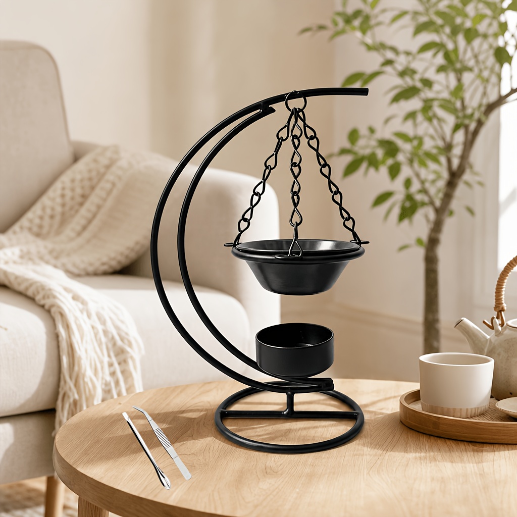 TEMU 3pcs Candle Incense Holder Set, Black Portable Metal Frankincense And Sandalwood Essential Oil Diffusers, Includes Spoon And Tweezers, Candles