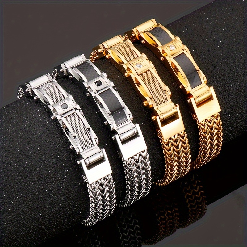 

Creative New Product Golden Silvery Steel Stainless Steel Men's Inlaid Bracelet