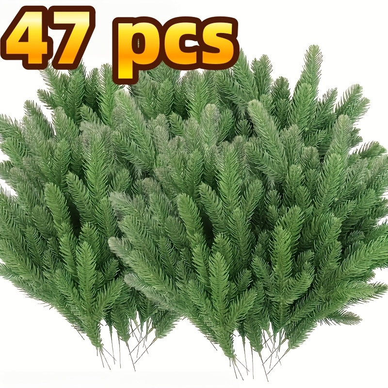 TEMU 47pcs Simulation Pine Branches-evergreen Pine Branches For Christmas Wreath, Wreath, Decorations