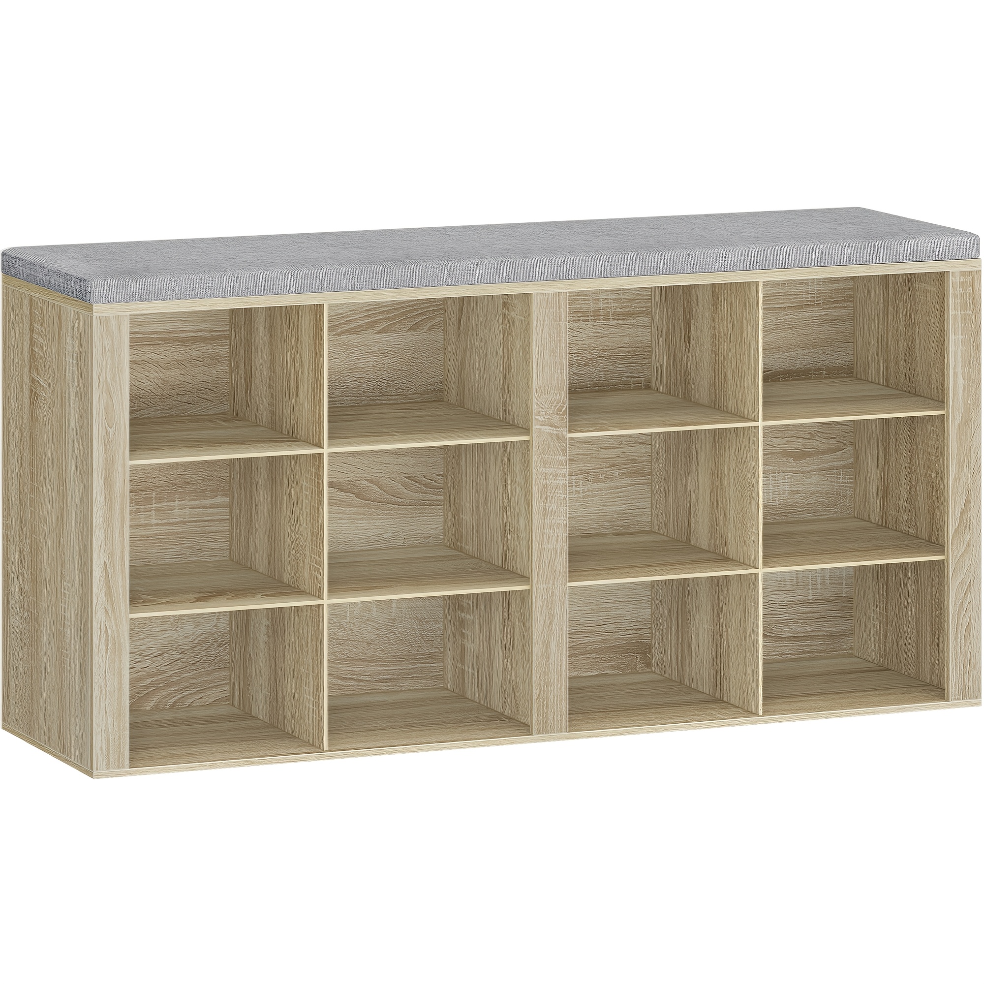 TEMU Shoe Bench With Seat, Shoe Cabinet With Bench And 12 Compartments, Entrance Bench With Adjustable Shelves For Living Room, Bedroom, Hallway, Oak