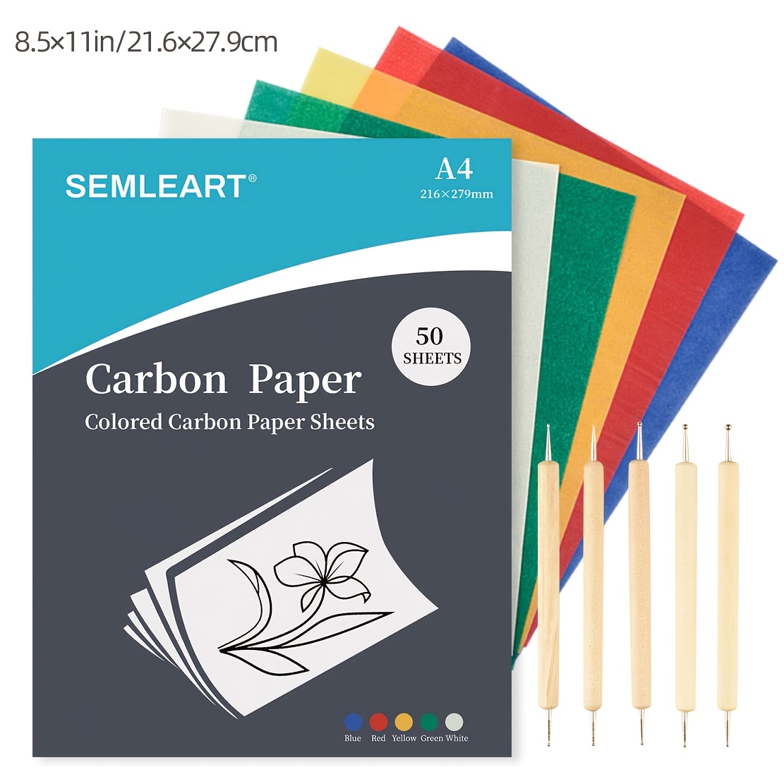 TEMU Set Carta Trasferibile con Strumenti a Pennino, Disponibile in Grafite e Multicolore per Ricalcare su Legno, Carta, Tela e Tessuto