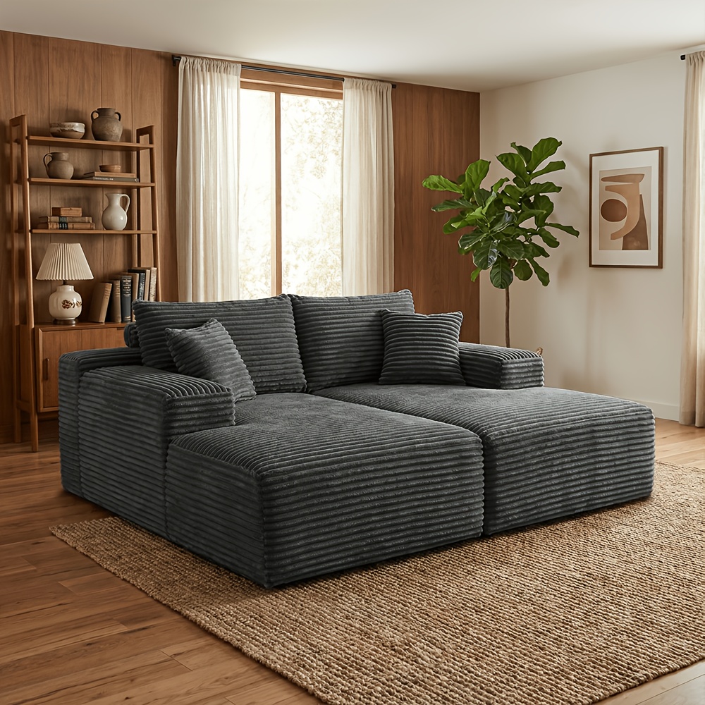 Image of [ ] Striped Corduroy Modular Single Chaise Lounge, Free Splicing Lazy Fabric Lounger, Compressed Integrated Entry, Living Room Bedroom Frameless Washable, Nordic Style Home Lazy Living Room Sofa