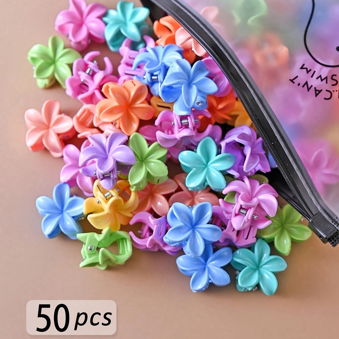 TEMU 50pcs Women's Colorful Small Flower Hair Clips, Non-slip Egg Flower Hair Claw Clips, Cute Mini Flower Hairpins, Suitable For Women, For Fine And