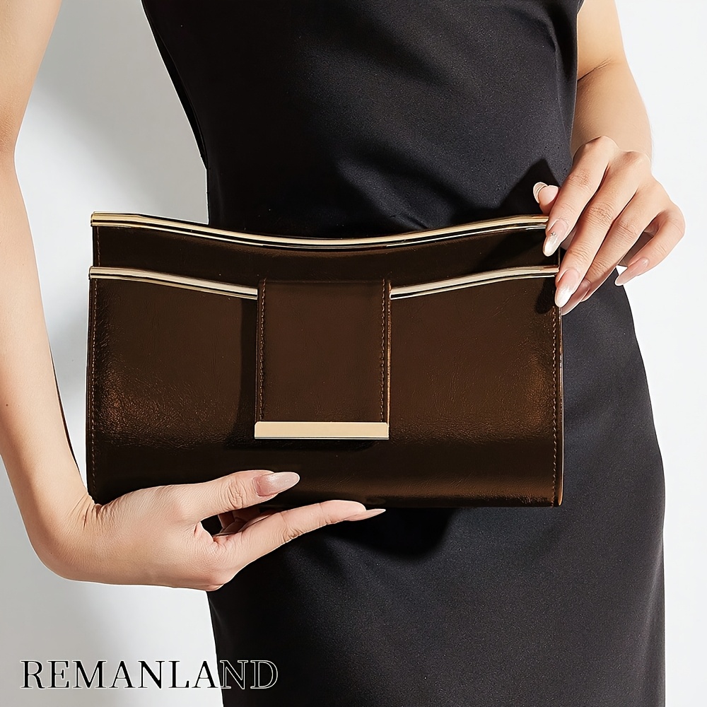 TEMU Remanland Women's Elegant Clutch & Crossbody Bag - /burgundy Suitable For Parties, Weddings, Dinners, Detachable Strap With Closure, Minimalist