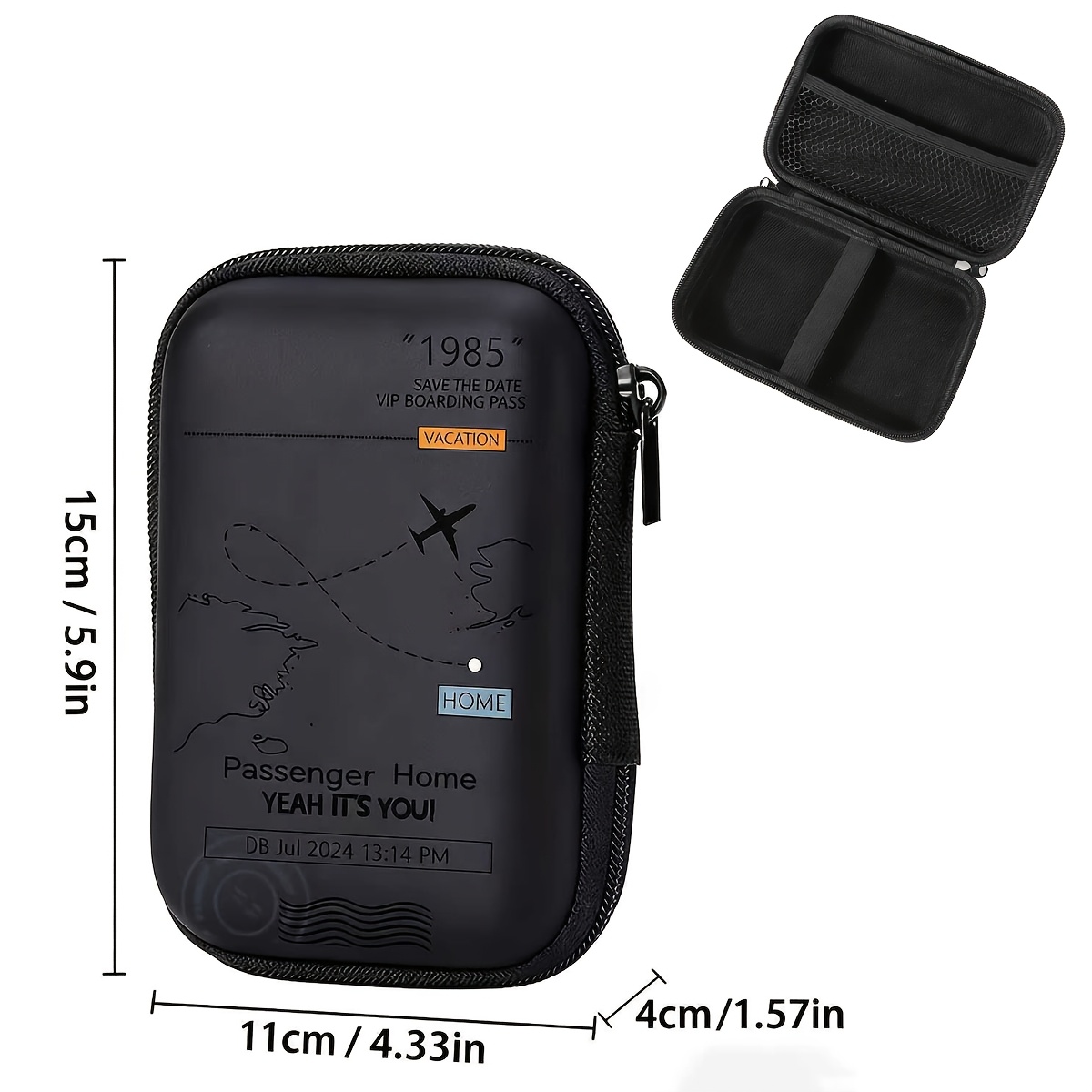 TEMU 1pc Eva Storage Pouch With "vacation" And "home" Logo Print, 4.5" X 5.9" - Durable Drop-proof Zippered Travel Organizer Bag For Electronic