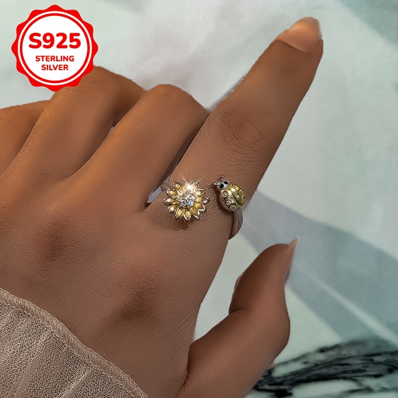 Women's Flower Rotatable Decompression Ring Sunflowe