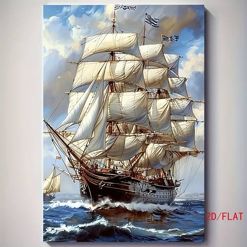 2d düz, 1 adet çerçevesiz denizcilik yelkenli yağlıboya tablo - canlı renklerle & dinamik dalgalarla 2d düz tuval duvar dekoru, modern denizcilik sanatı için yatak odası, yemek odası, banyo, ofis, denizcilik temalı dekor, detaylı fırça i̇şçiliği ile yatak odası sanat , yemek odası sanat