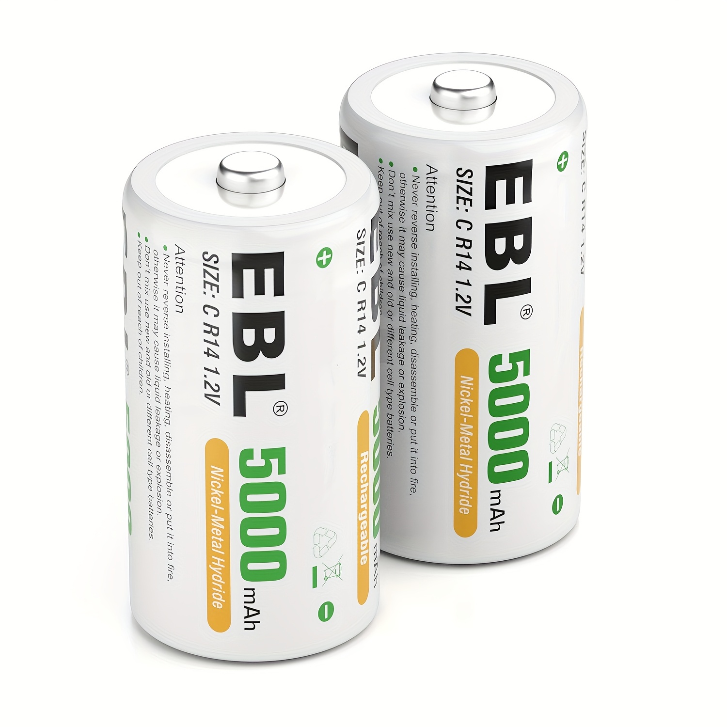 E-shop EBL 2er-Pack 5000 mAh Ni-Mh Batterie C R14 1.2V Batterie, wiederaufladbare C- NI-MH Batterie mit Aufbewahrungsbox, Mono C Batterie für Gasherd,