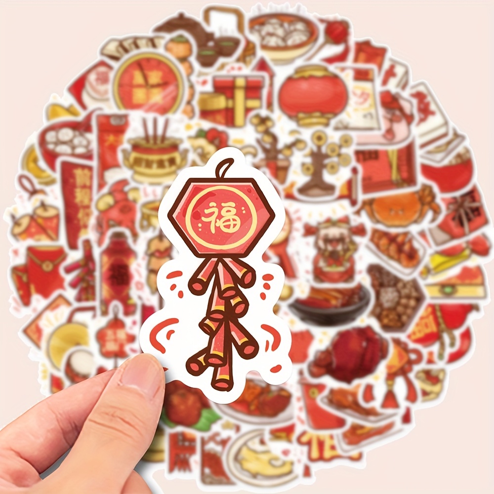 

80pcs Vibrant Chinese New Year Waterproof Stickers - Matte Vinyl, Reusable Decals With Symbols For Laptops, Phones, Notebooks, Water Bottles, Helmets, Guitars & Suitcases