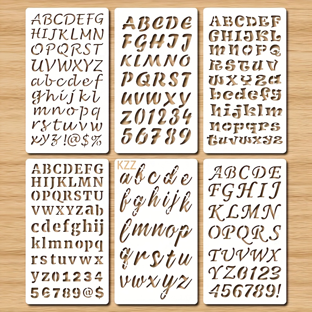 Kzz 6-pack Reusable Letter Stencils Set,plastic Alphabet & Number Templates For Painting, Drawing, Journaling, Scrapbooking, Crafting - Assorted Fonts & Designs