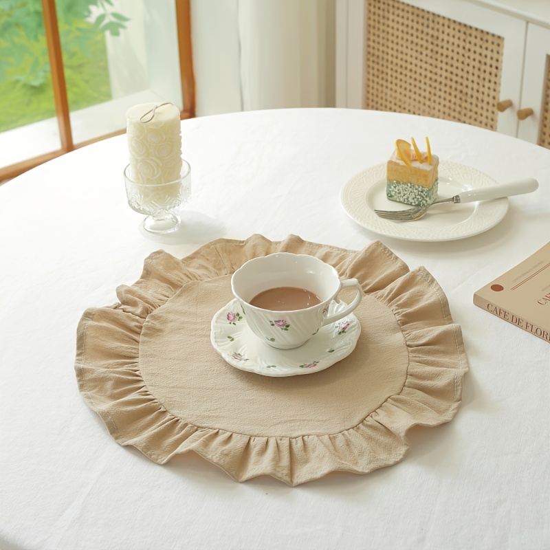 1pc Ins Fresh Minimalist Style Round Table Placemat, Suitable For Valentine's Day, Birthday Parties, Outdoor Weddings, Western Restaurants, Garden Afternoon Tea Table Decoration Placemat
