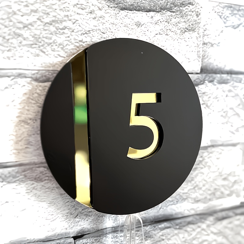 TEMU Plaque Numéro de Noire en Acrylique - Design Doré Double Couche, Décoration Murale Circulaire Mate, Convient pour Maison ou Appartement, Style ,
