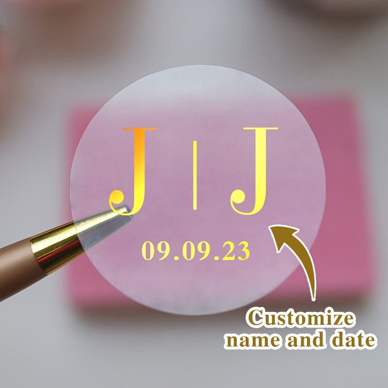 E-shop 50 Stück personalisierte goldene Siegelaufkleber, 4 cm große Goldfolienaufkleber mit Namen Initialen für Hochzeit, Geburtstag, Party