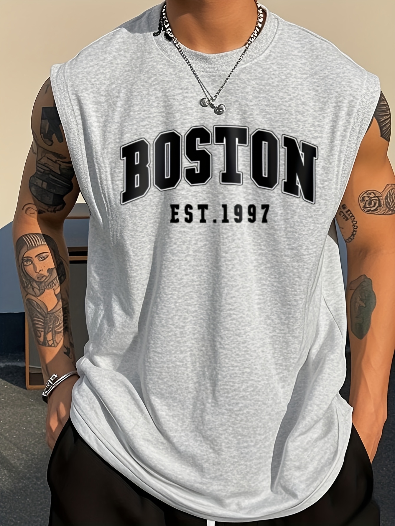 OBM Same Bond Men's Sleeveless Athletic Tank Top with Boston EST. 1997 Print - Black & Golden, Regular Fit, Machine Washable, All-Season Workout & Casual Wear, Sports Apparel, Sporty Look, Nontransparent Fabric