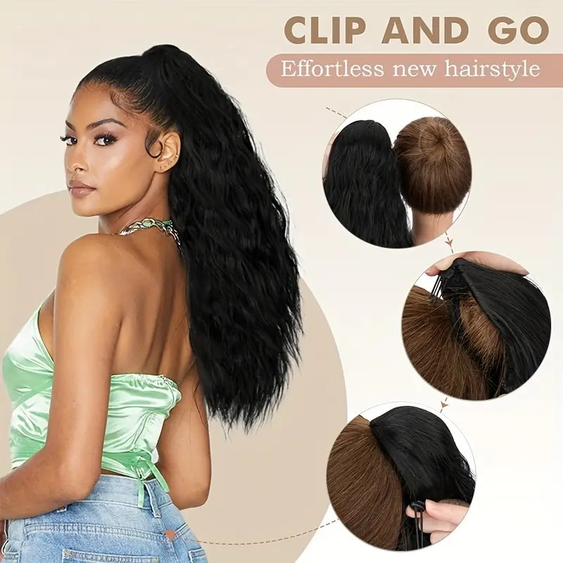 18 deep wave corn clip in ponytail extension for women high temperature synthetic hairpiece with drawstring layered wavy afro for daily wear parties hair accessories details 5