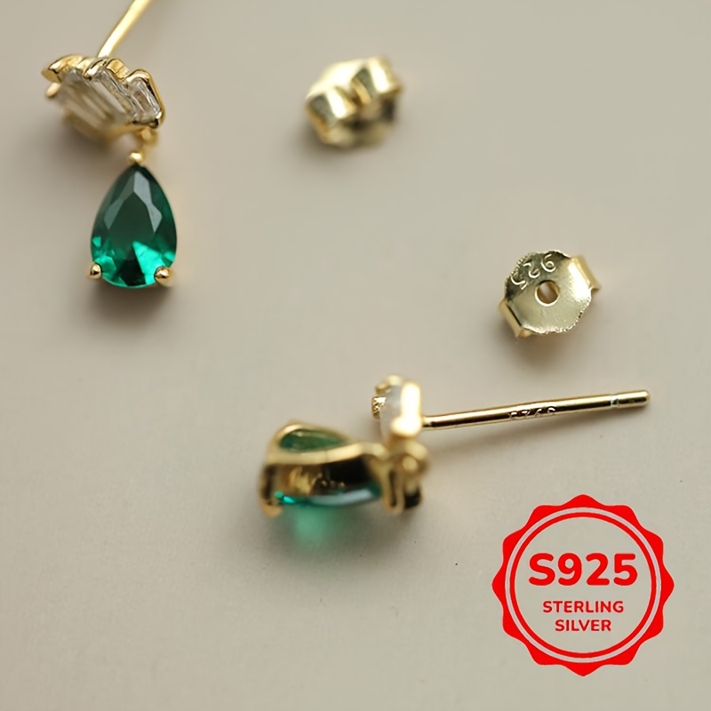 925 Silver Crown Stud Earrings with Green Zirconia