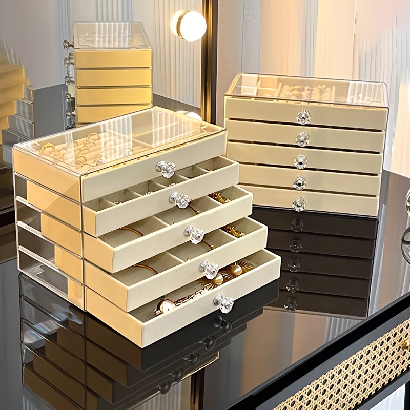large capacity jewelry organizer box elegant white with golden handles multi compartment storage for bracelets watches rings necklaces durable plastic desktop organizer for home office jewelry box jewelry boxes Product details 0