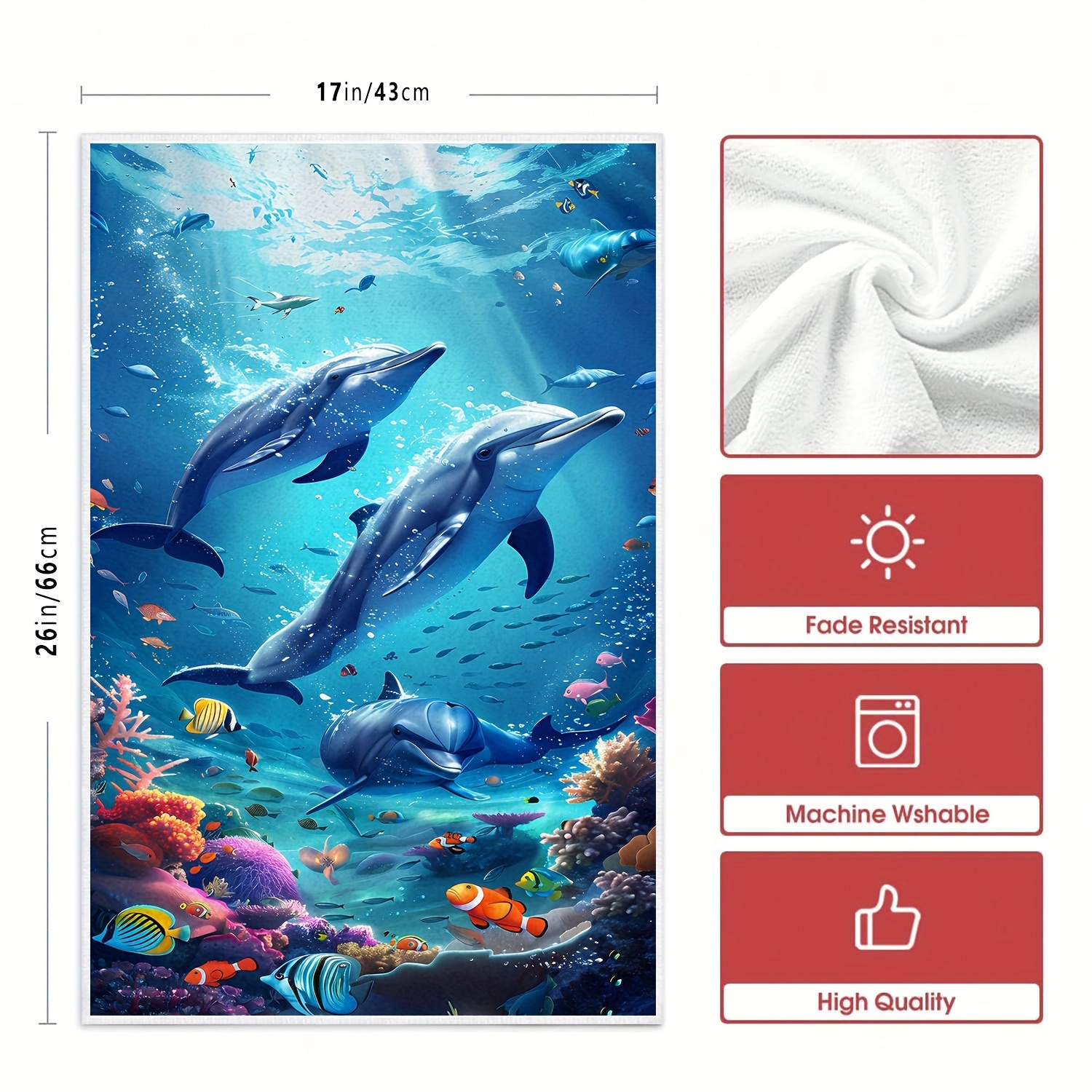 

2-pack Dolphin Ocean Theme Microfiber Dish Towels - Modern Cartoon Design, Soft & Durable, Knit Fabric Hand Towel For Cooking, Baking, Housewarming Gifts - Absorbent, Machine Washable Kitchen Towels