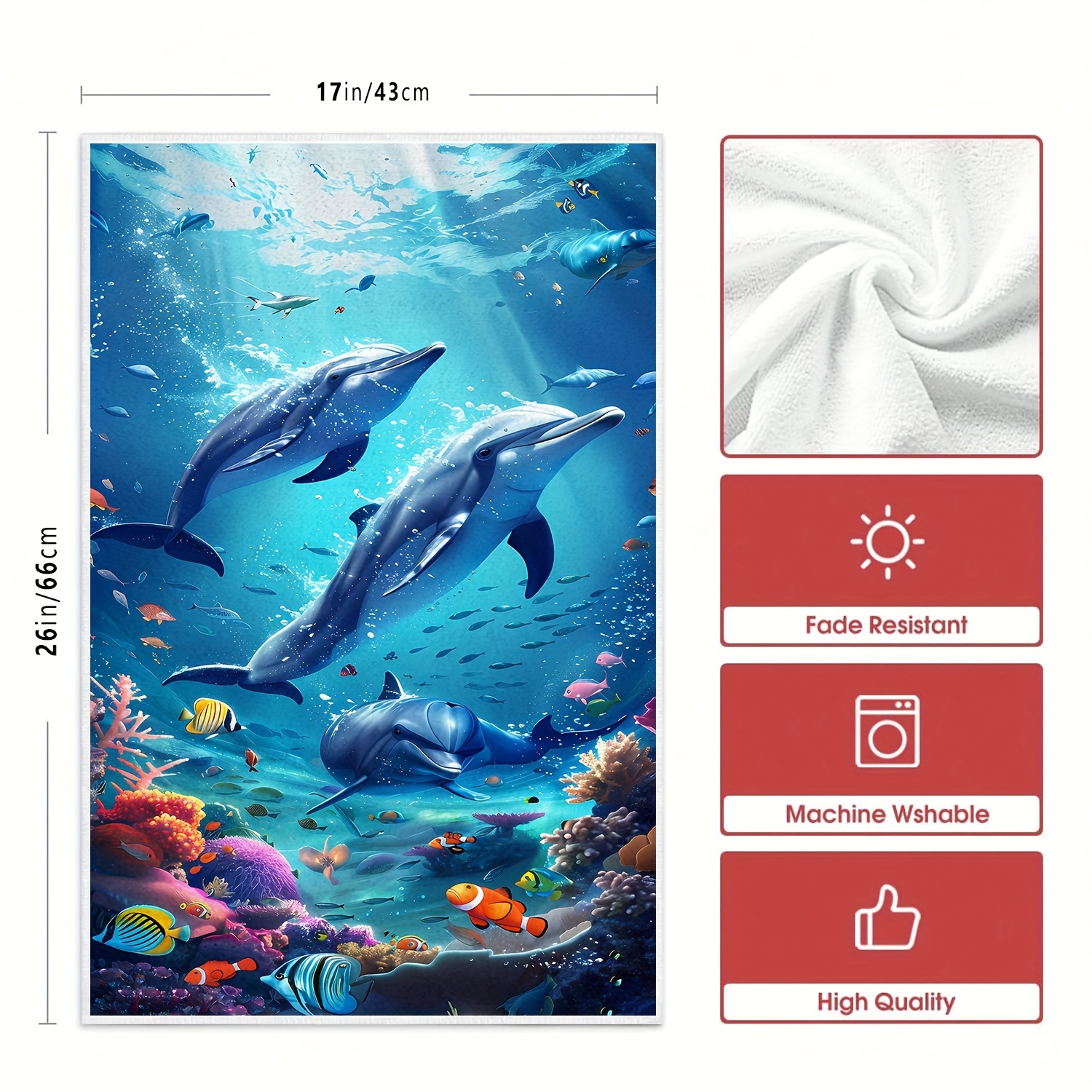 

2-pack Dolphin Ocean Theme Microfiber Dish Towels - Modern Cartoon Design, Soft & , Knit Fabric Hand Towel For Cooking, Baking, Housewarming Gifts - Absorbent, Machine Washable Kitchen Towels