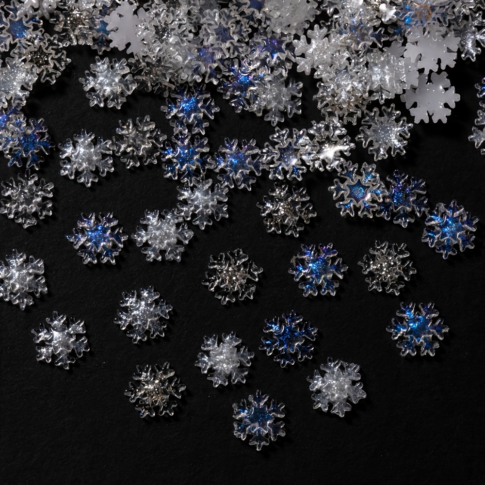Image of 90pcs Mixed Mini Snowflake Resin Beads - Craft Supplies For Jewelry Making, Christmas Scrapbooking, Ornaments, Perfect Gift For Girls And Women