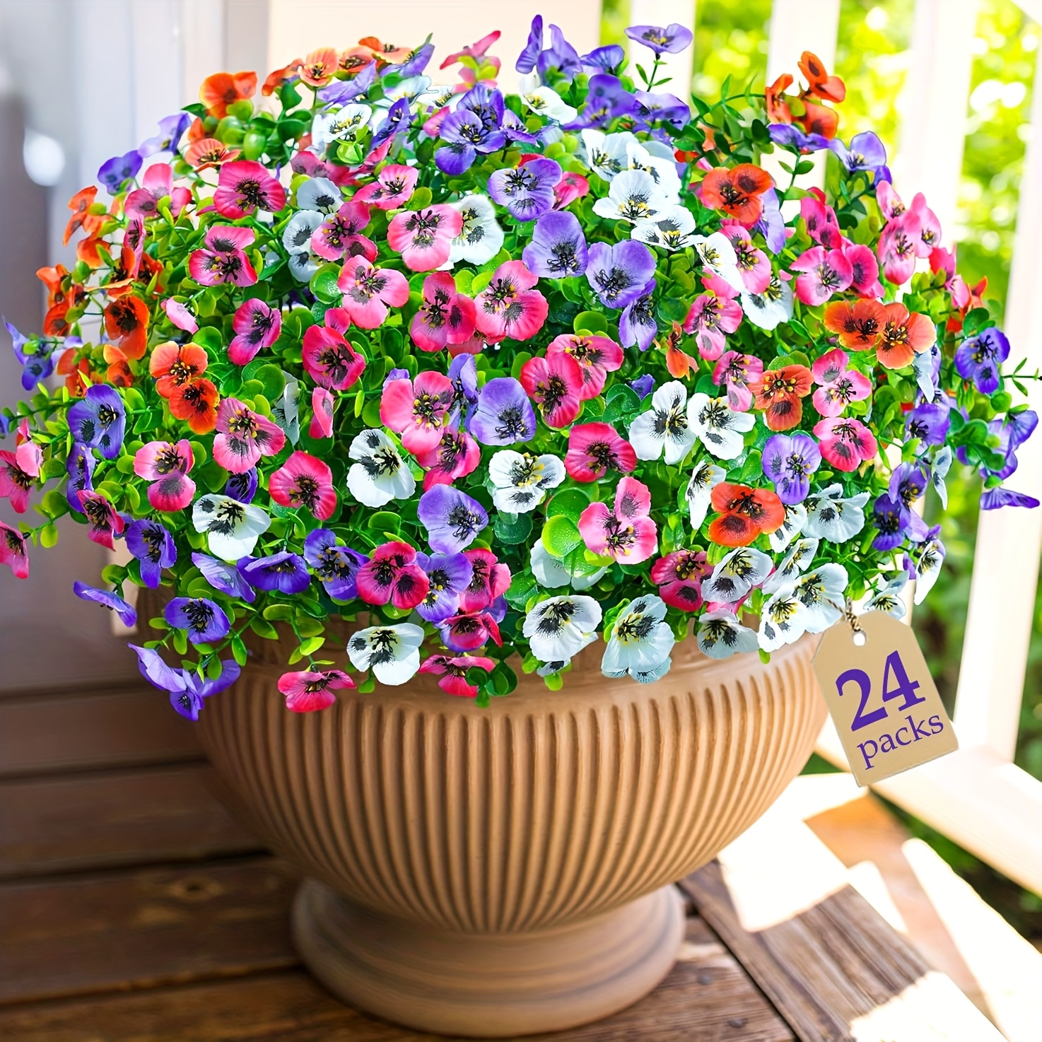 TEMU 24 Bundles Artificial Fake Pansies Plants Flowers For Outdoor Outside Spring Decoration, Colorful Pansy Uv Resistant Realistic For Home Planter Front Door Porch Yard Patio