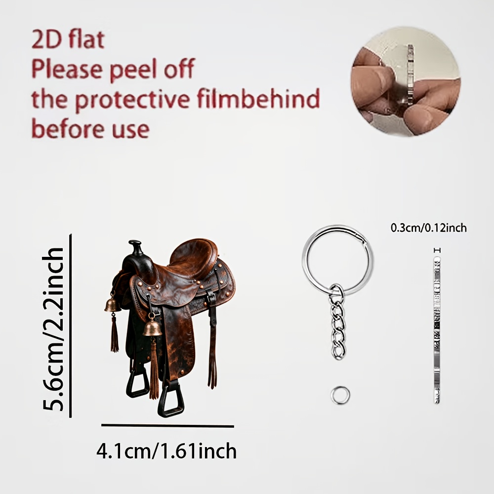 TEMU Plat 2D, Plat 2D - 1 Pendentif Porte-clés Selle Western Américaine en Acrylique, Thème Équestre de Ranch Cowboy, Style Nature Sauvage Selle à