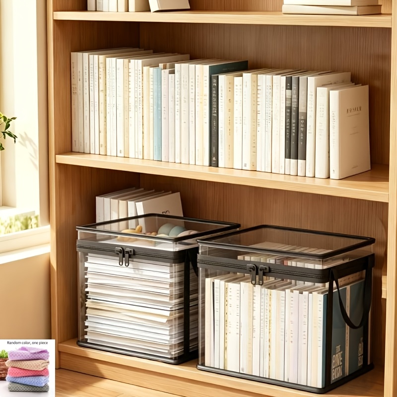 TEMU Set Of 2 Clear Storage Box, Soft Plastic Organizer, Handles Books, Clothes, Snacks, Office Documents Effortlessly Its Large Capacity