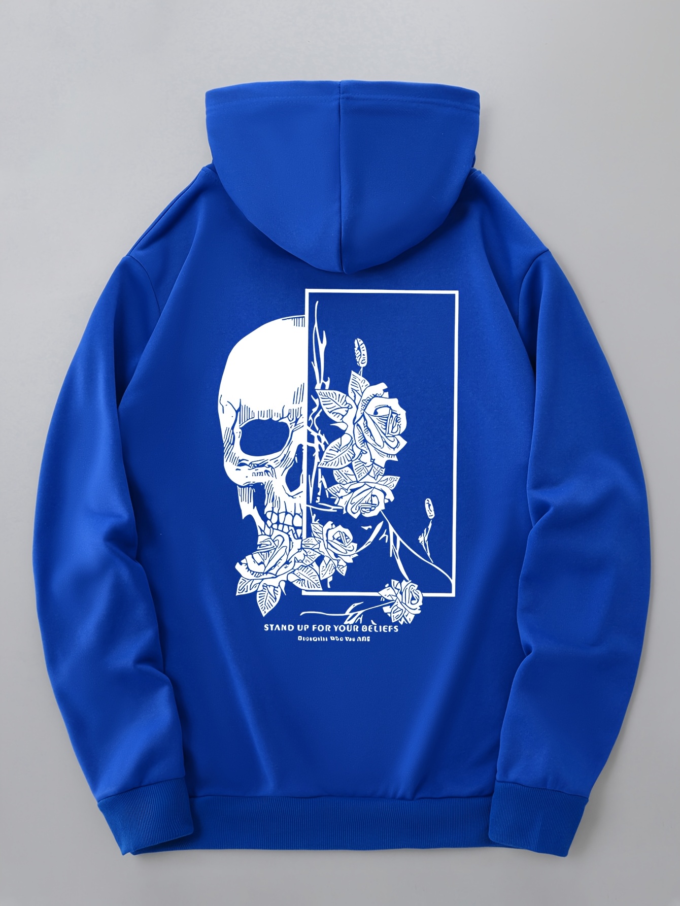 mens casual hoodie with a skull flower line pattern print