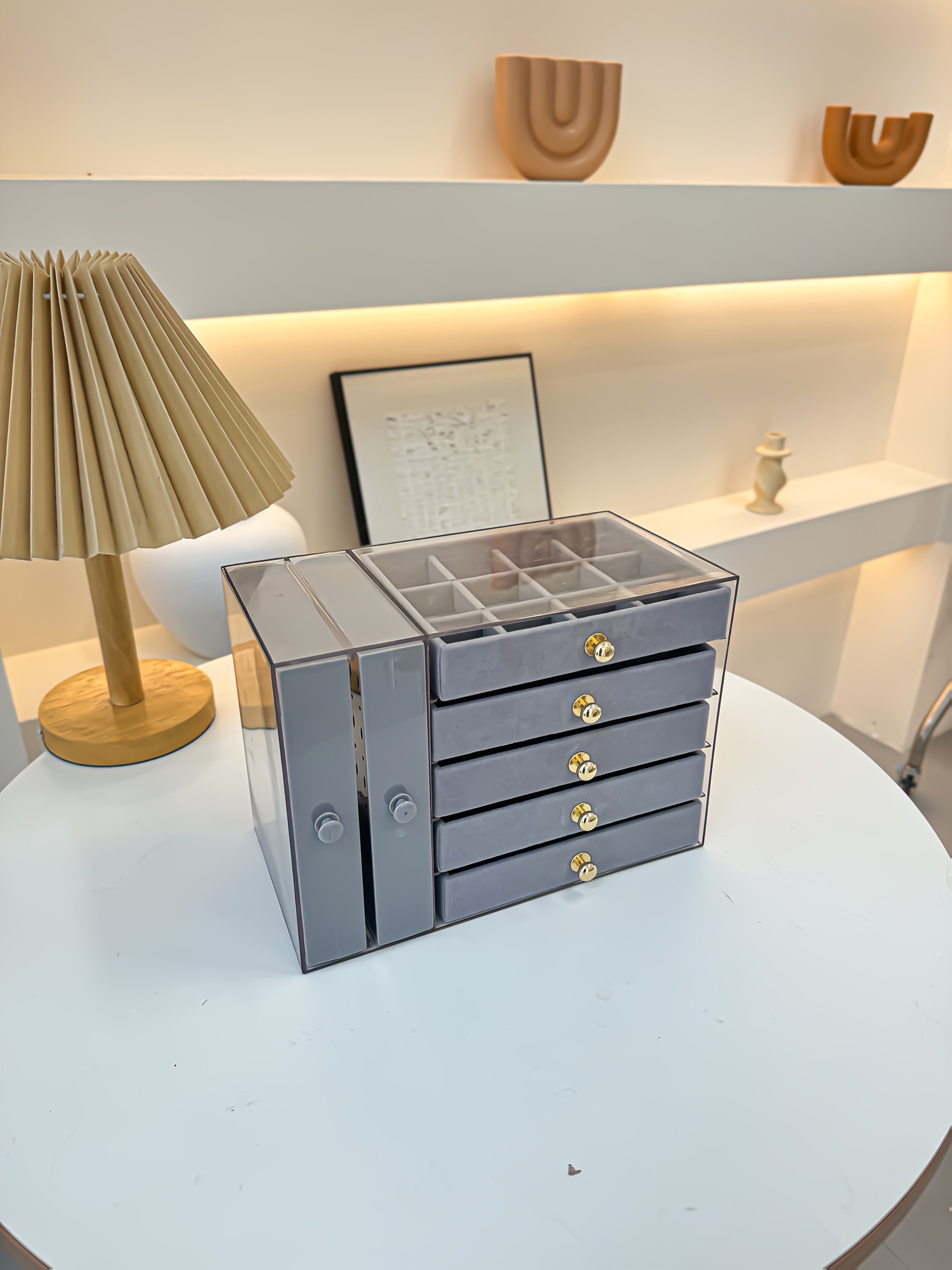 1pcjewelry boxes organizers high end jewelry box transparent large capacity jewelry storage box necklace display stand exquisite drawer style earring stud ring necklace and bracelet storage box multi functional jewelry box exquisite box Product details 10