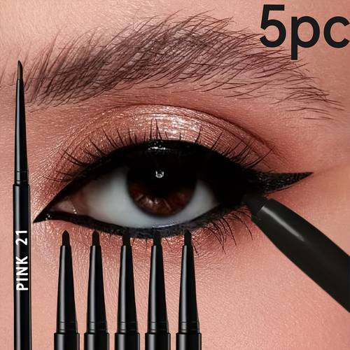 5st waterdichte & zweetbestendige zwarte eyeliner potlood - langdurig, vlekvrij voor opvallende oogmake-up, gemakkelijk te glijden voor perfecte vleugels - zwart